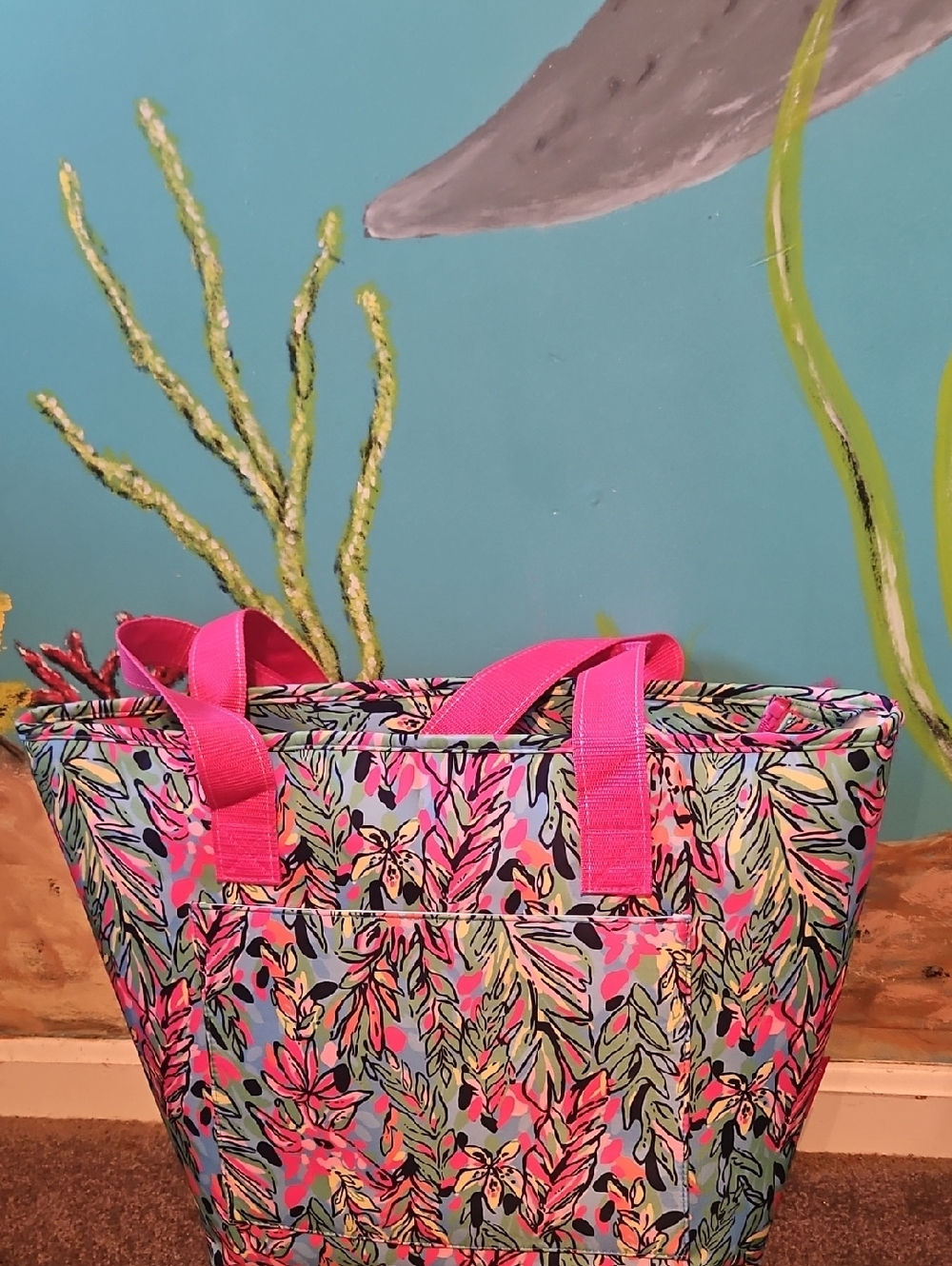 Lilly Pulitzer Floral Pink Multi-Color Insulated Cooler With Hot Pink Handles